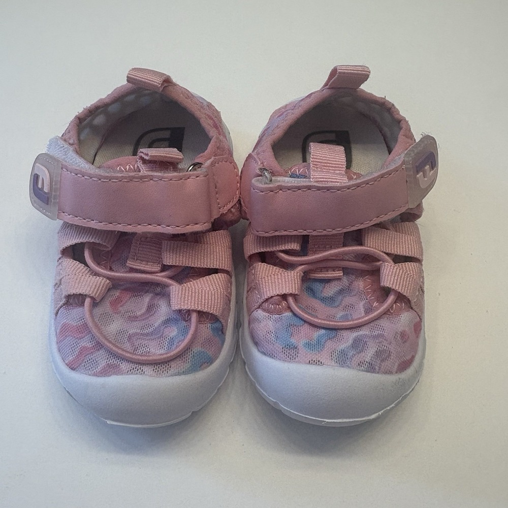 Footjoy FJ Baby Girls Pink‎ Leopard Bump Toe Sandal Shoe Non-Skid Slip On 18M